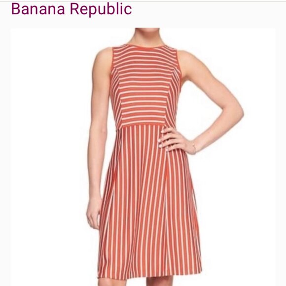 Banana Republic Dresses & Skirts - Banana Republic Orange and White Striped A-Line Dress, Size 0